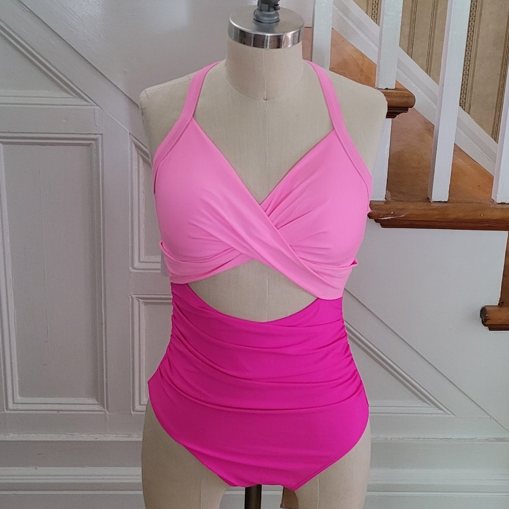 EOMENIE One Piece Pink Tummy Control Bathing Suit Size XS - Picture 3 of 11
